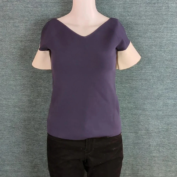 Ann Taylor Knit Top With Bell Short Sleeve, Double V Neckline NWT - Picture 1 of 11